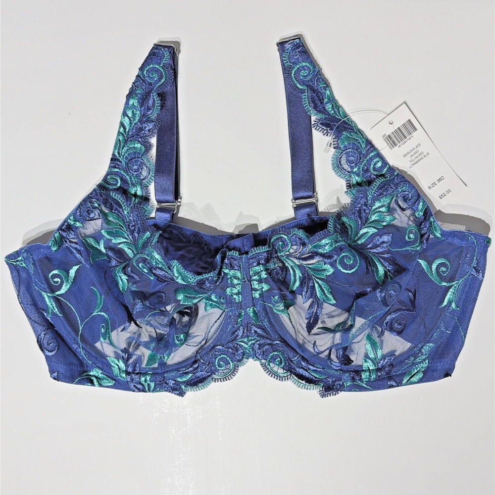 NWT Soma Sensuous Lace Unlined Bra Ultramarine Blue Light Nude Women Sz 36D (A5)